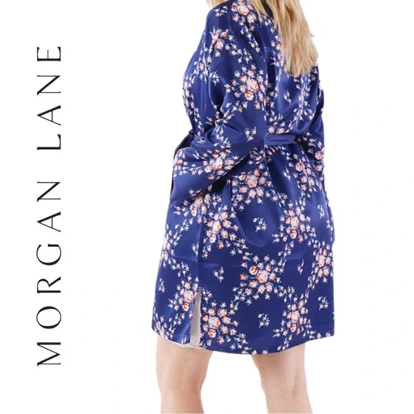 NWT Morgan Lane Allie Robe - Navy Floral (S/M) - Picture 3 of 15